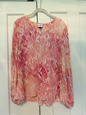 Cabi Pink Snake-Print Long-Sleeve Women's Blouse